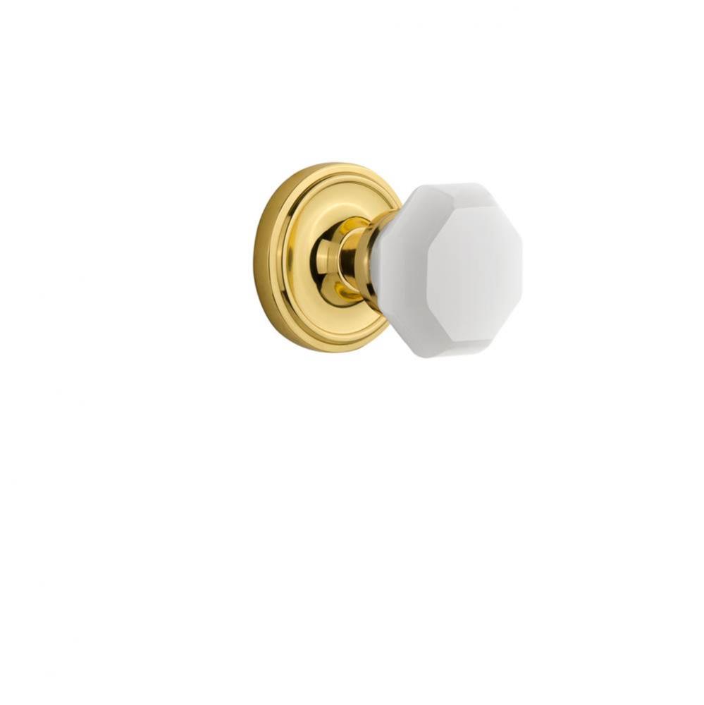 Nostalgic Warehouse Classic Rosette Passage Waldorf White Milk Glass Knob in Polished Brass