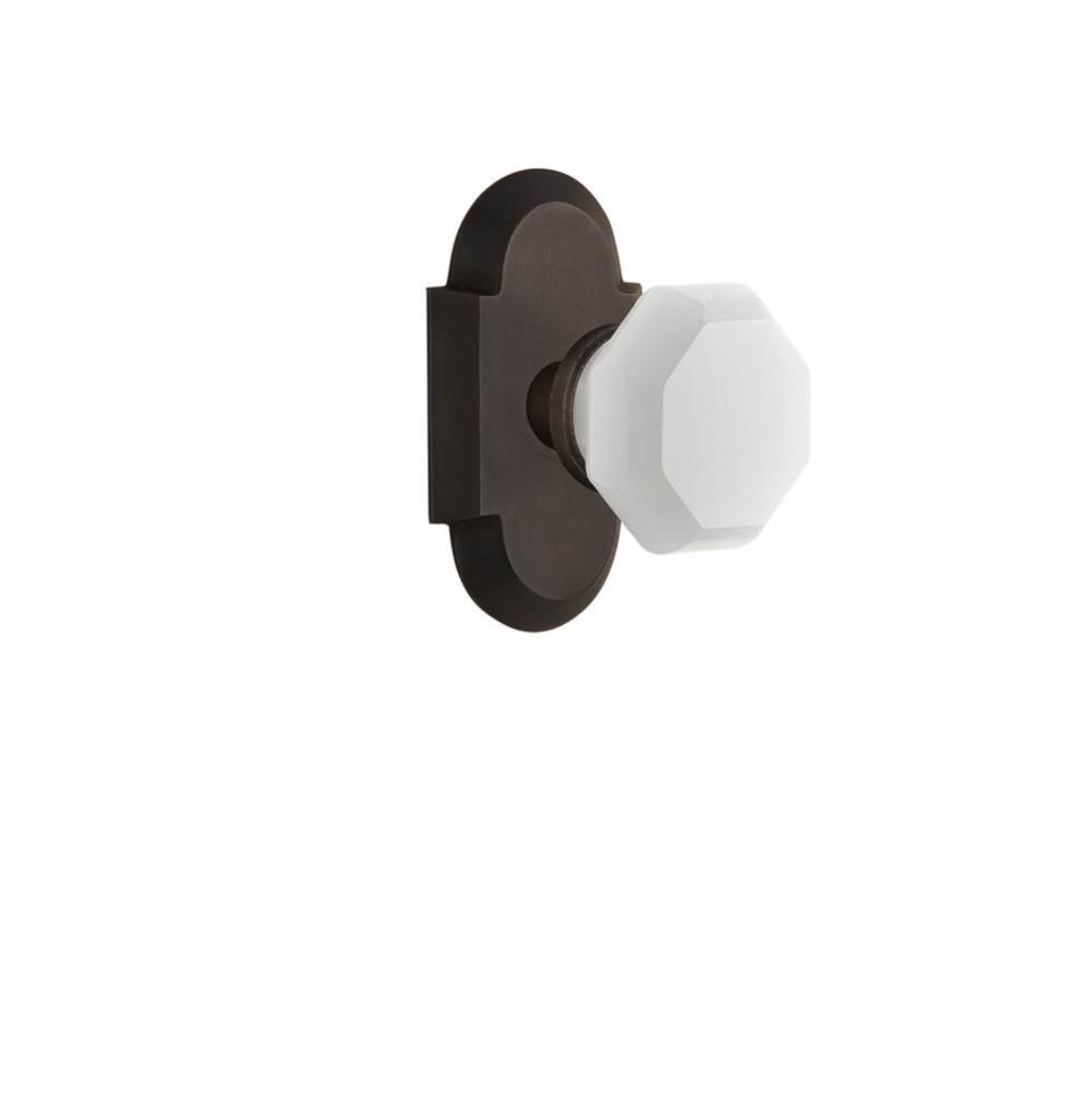 Nostalgic Warehouse Cottage Plate Passage Waldorf White Milk Glass Knob in Oil-Rubbed Bronze