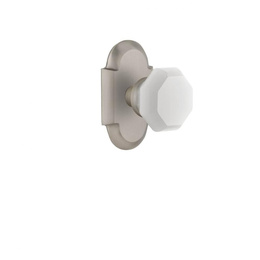 Nostalgic Warehouse Cottage Plate Passage Waldorf White Milk Glass Knob in Satin Nickel