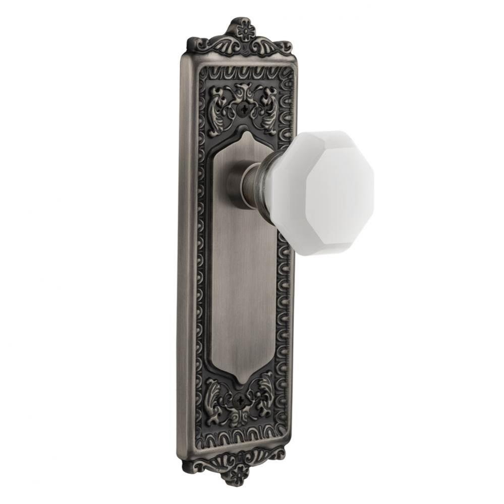 Nostalgic Warehouse Egg & Dart Plate Passage Waldorf White Milk Glass Knob in Antique Pewter