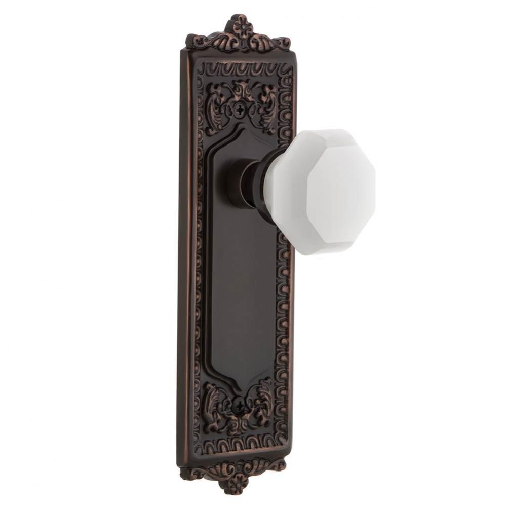 Nostalgic Warehouse Egg & Dart Plate Passage Waldorf White Milk Glass Knob in Timeless Bronze