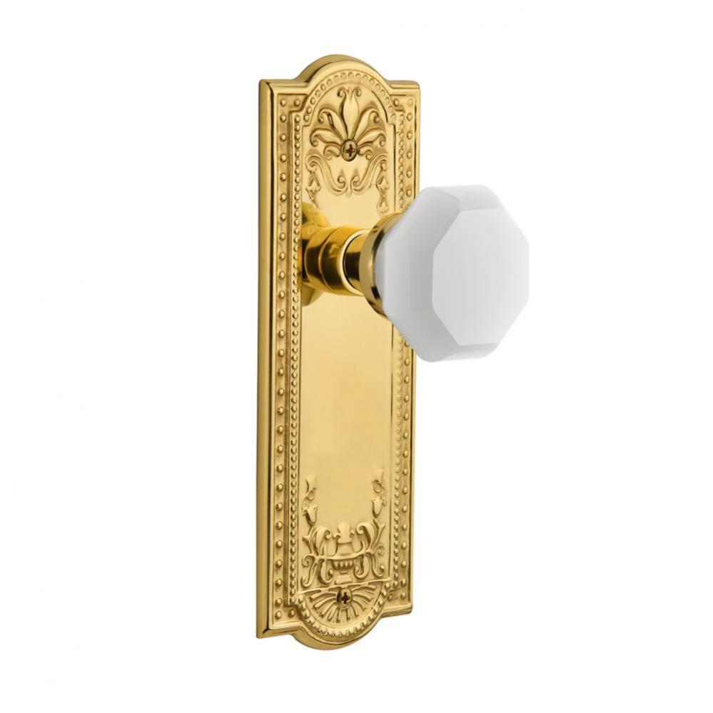 Nostalgic Warehouse Meadows Plate Passage Waldorf White Milk Glass Knob in Polished Brass