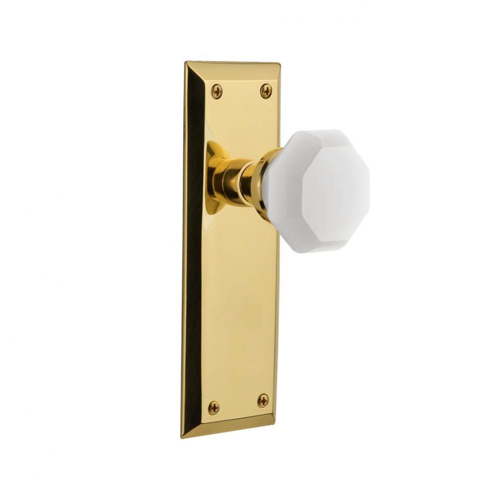 Nostalgic Warehouse New York Plate Passage Waldorf White Milk Glass Knob in Unlacquered Brass