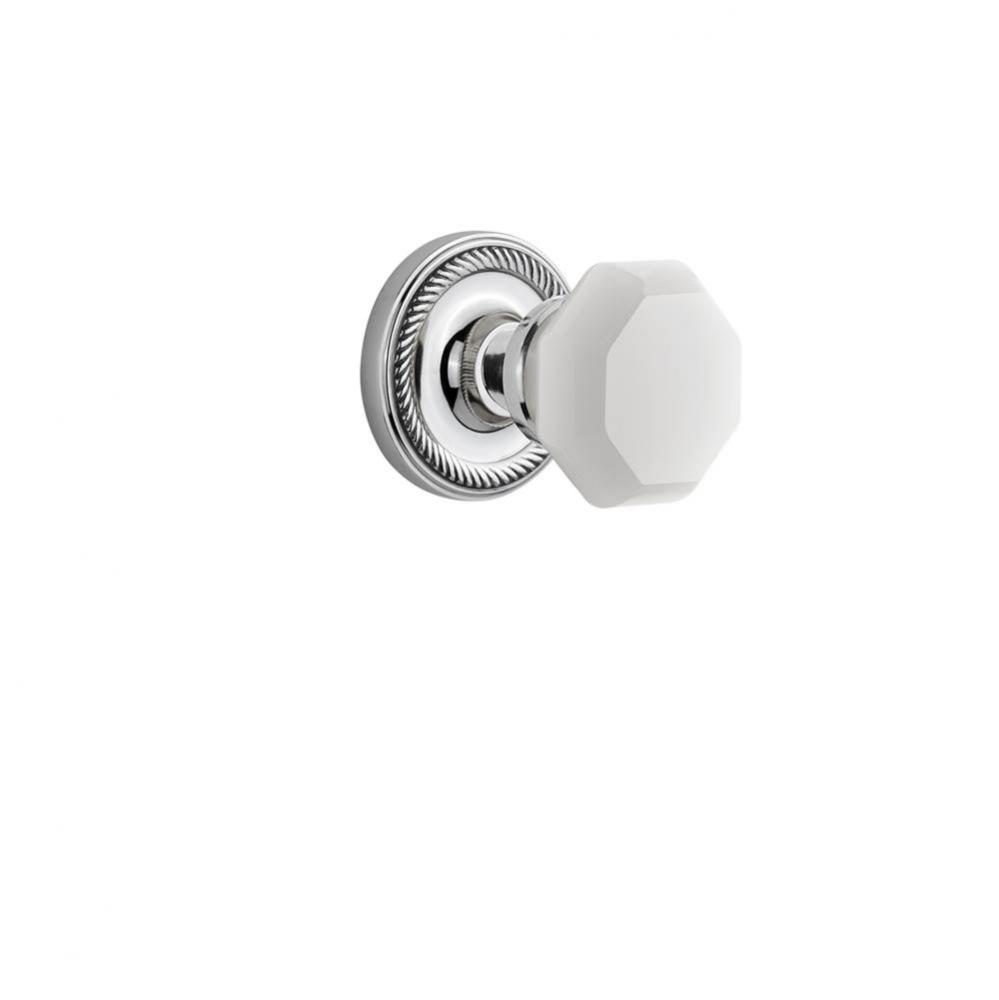 Nostalgic Warehouse Rope Rosette Passage Waldorf White Milk Glass Knob in Bright Chrome