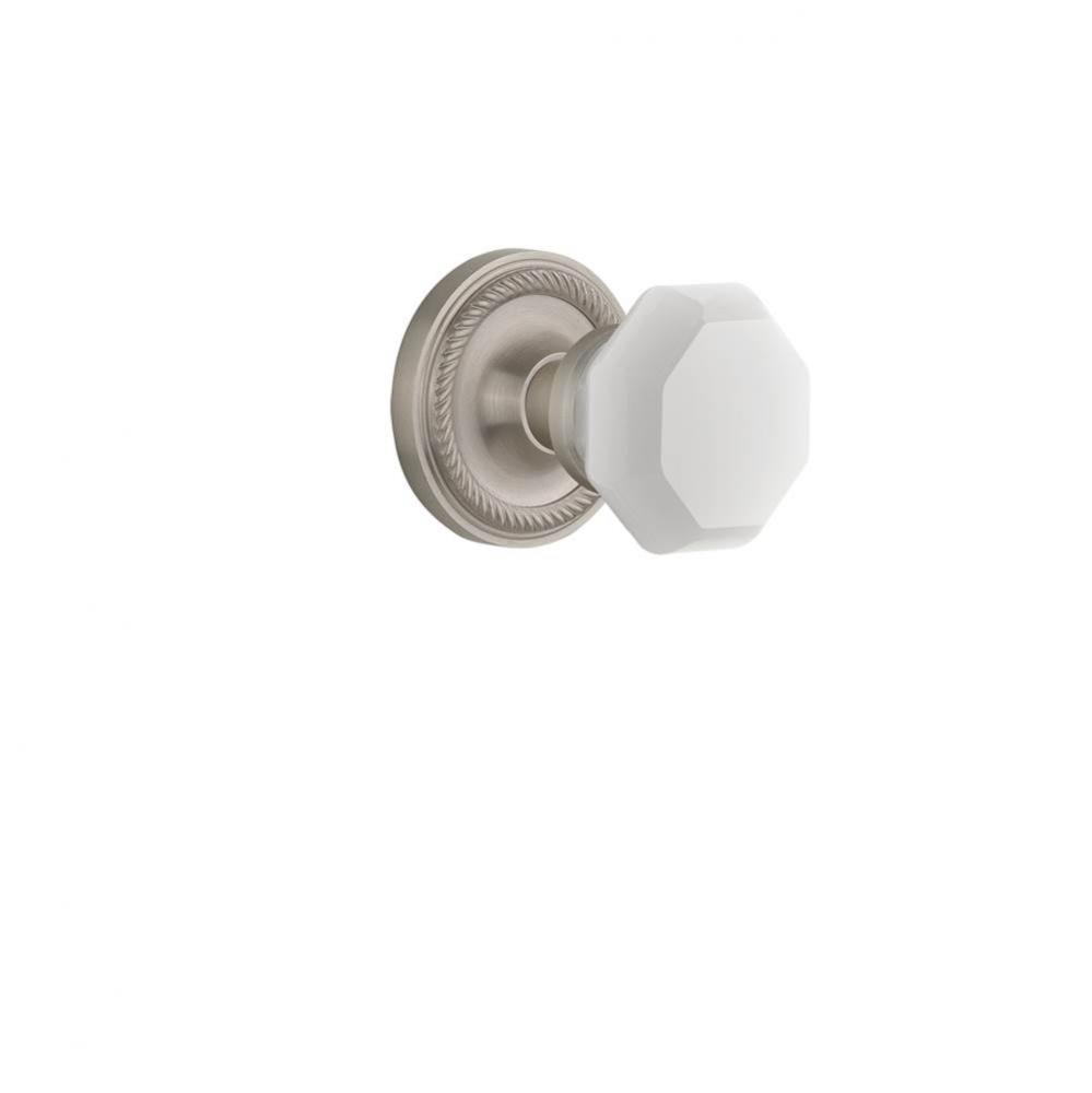 Nostalgic Warehouse Rope Rosette Passage Waldorf White Milk Glass Knob in Satin Nickel