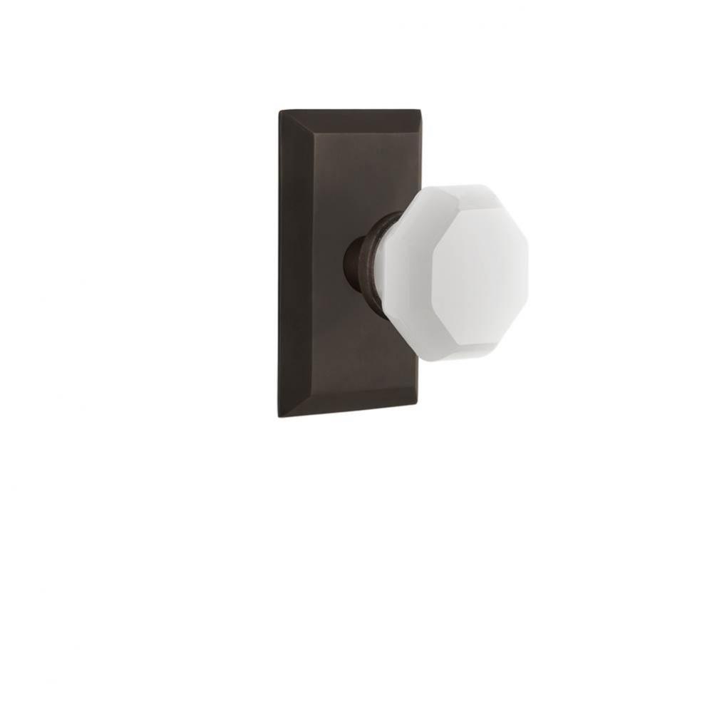 Nostalgic Warehouse Studio Plate Passage Waldorf White Milk Glass Knob in Oil-Rubbed Bronze