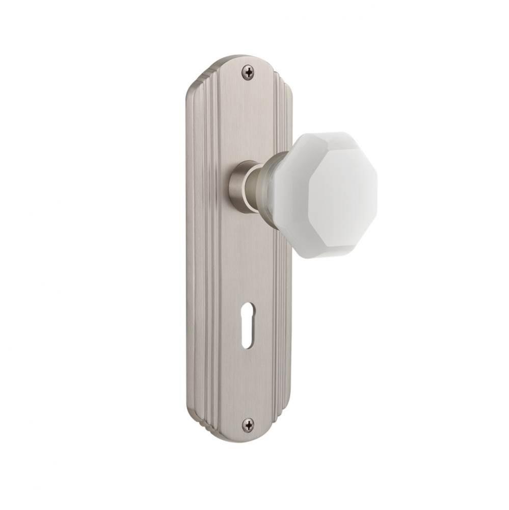 Nostalgic Warehouse Deco Plate with Keyhole Passage Waldorf White Milk Glass Knob in Satin Nickel