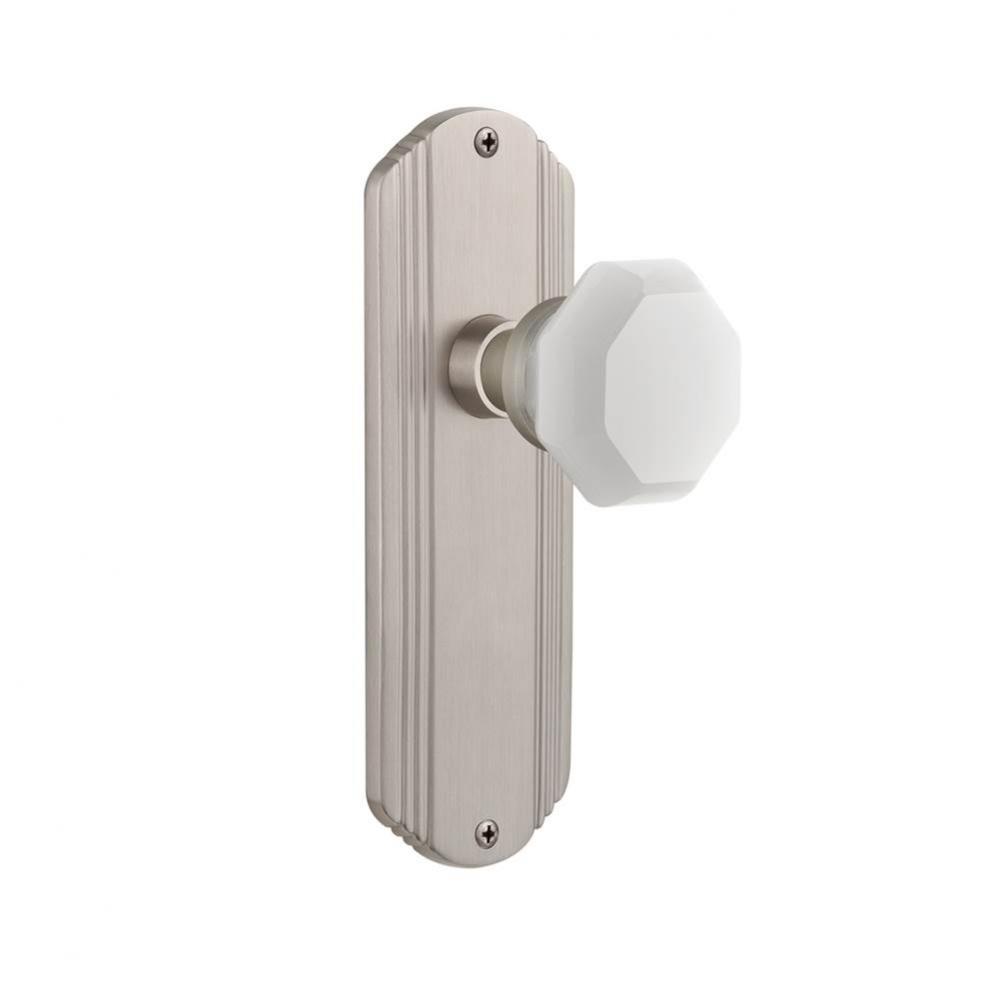 Nostalgic Warehouse Deco Plate Single Dummy Waldorf White Milk Glass Knob in Satin Nickel