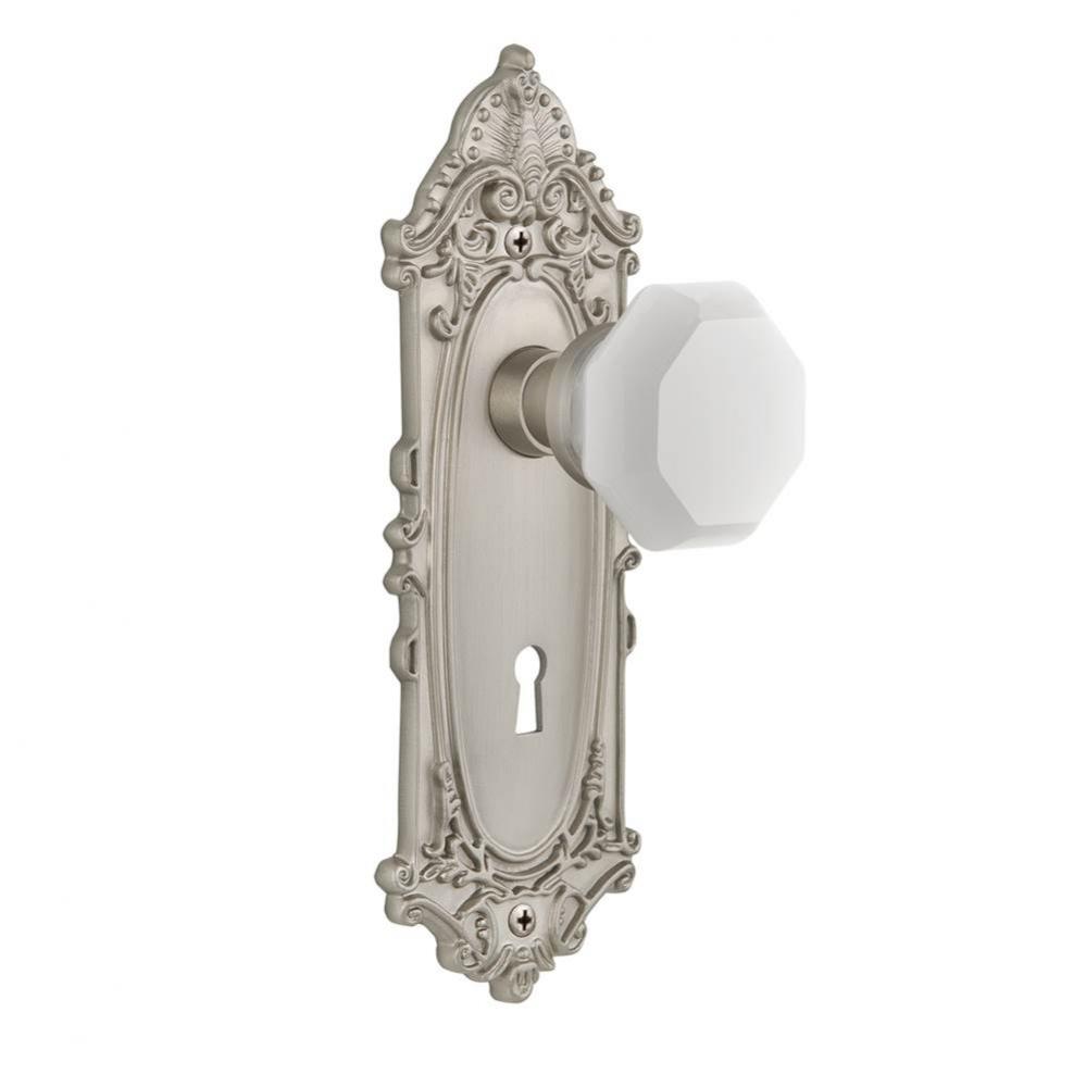 Nostalgic Warehouse Victorian Plate with Keyhole Single Dummy Waldorf White Milk Glass Knob in Sat