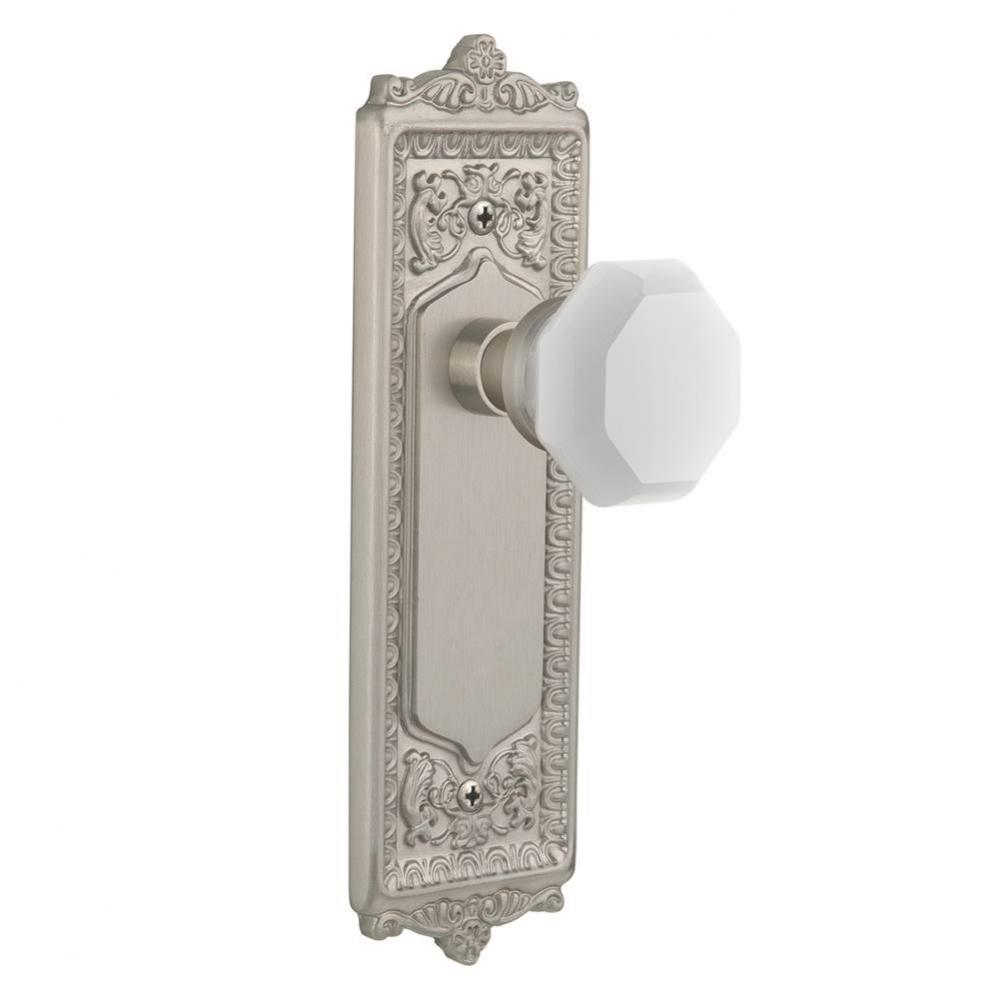 Nostalgic Warehouse Egg & Dart Plate Double Dummy Waldorf White Milk Glass Knob in Satin Nicke