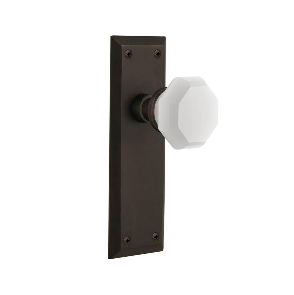 Nostalgic Warehouse New York Plate Double Dummy Waldorf White Milk Glass Knob in Oil-Rubbed Bronze