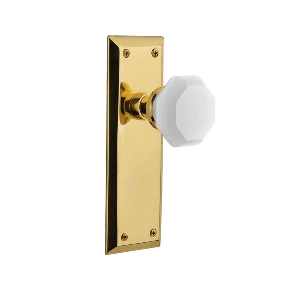 Nostalgic Warehouse New York Plate Double Dummy Waldorf White Milk Glass Knob in Unlacquered Brass