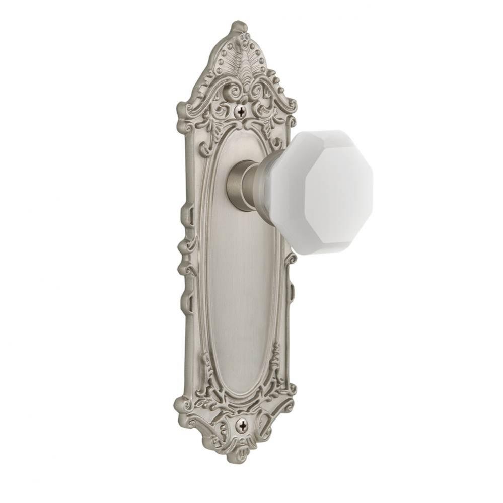 Nostalgic Warehouse Victorian Plate Double Dummy Waldorf White Milk Glass Knob in Satin Nickel