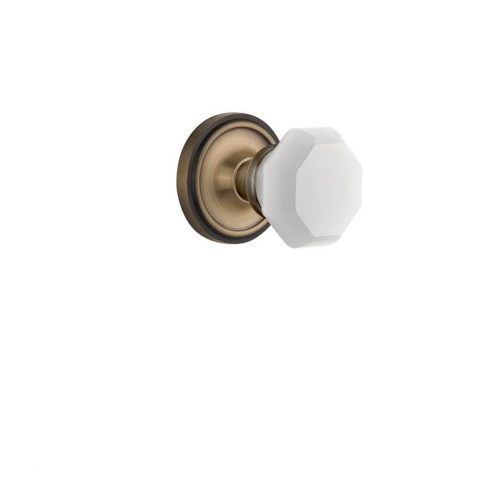 Nostalgic Warehouse Classic Rosette Privacy Waldorf White Milk Glass Knob in Antique Brass