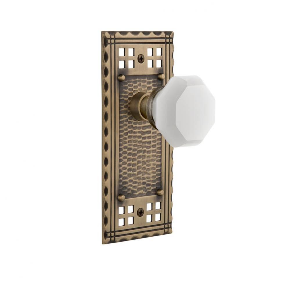 Nostalgic Warehouse Craftsman Plate Privacy Waldorf White Milk Glass Knob in Antique Brass