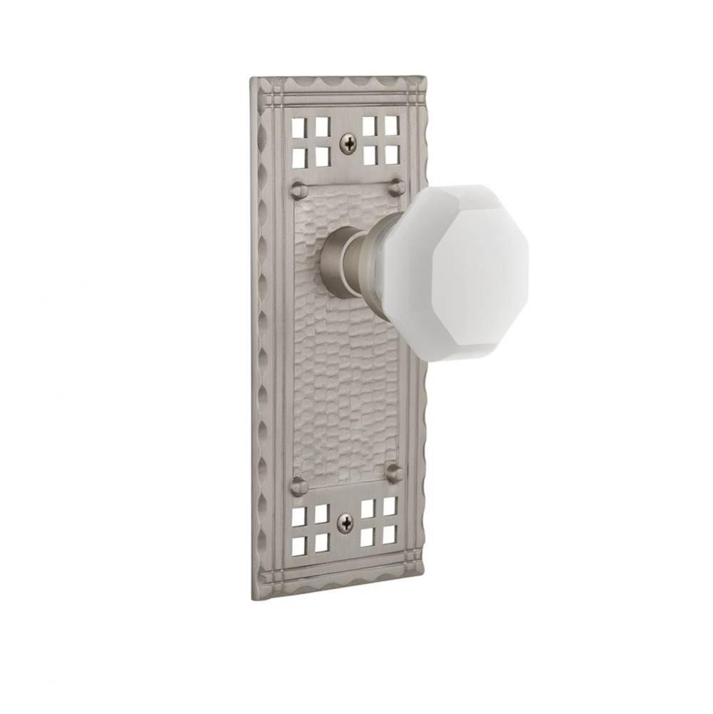 Nostalgic Warehouse Craftsman Plate Privacy Waldorf White Milk Glass Knob in Satin Nickel