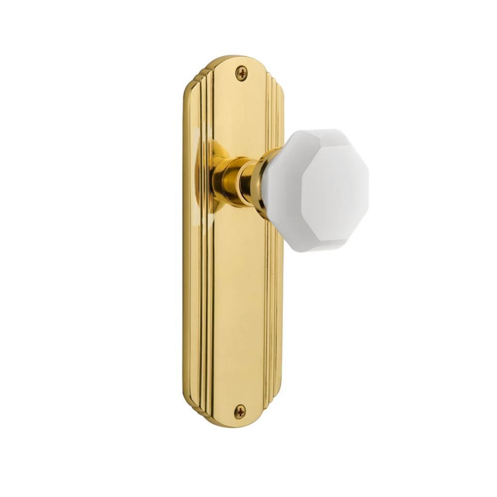 Nostalgic Warehouse Deco Plate Privacy Waldorf White Milk Glass Knob in Polished Brass