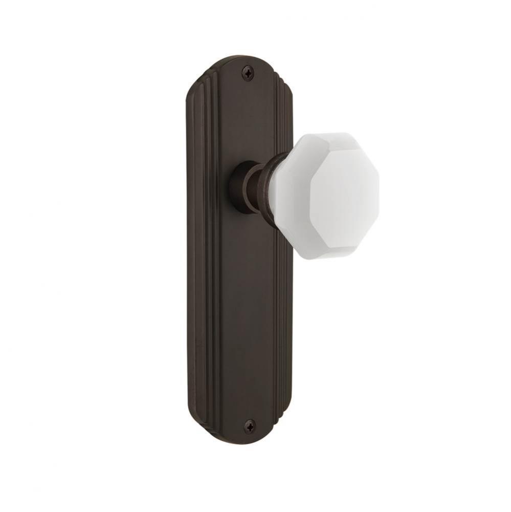 Nostalgic Warehouse Deco Plate Privacy Waldorf White Milk Glass Knob in Oil-Rubbed Bronze