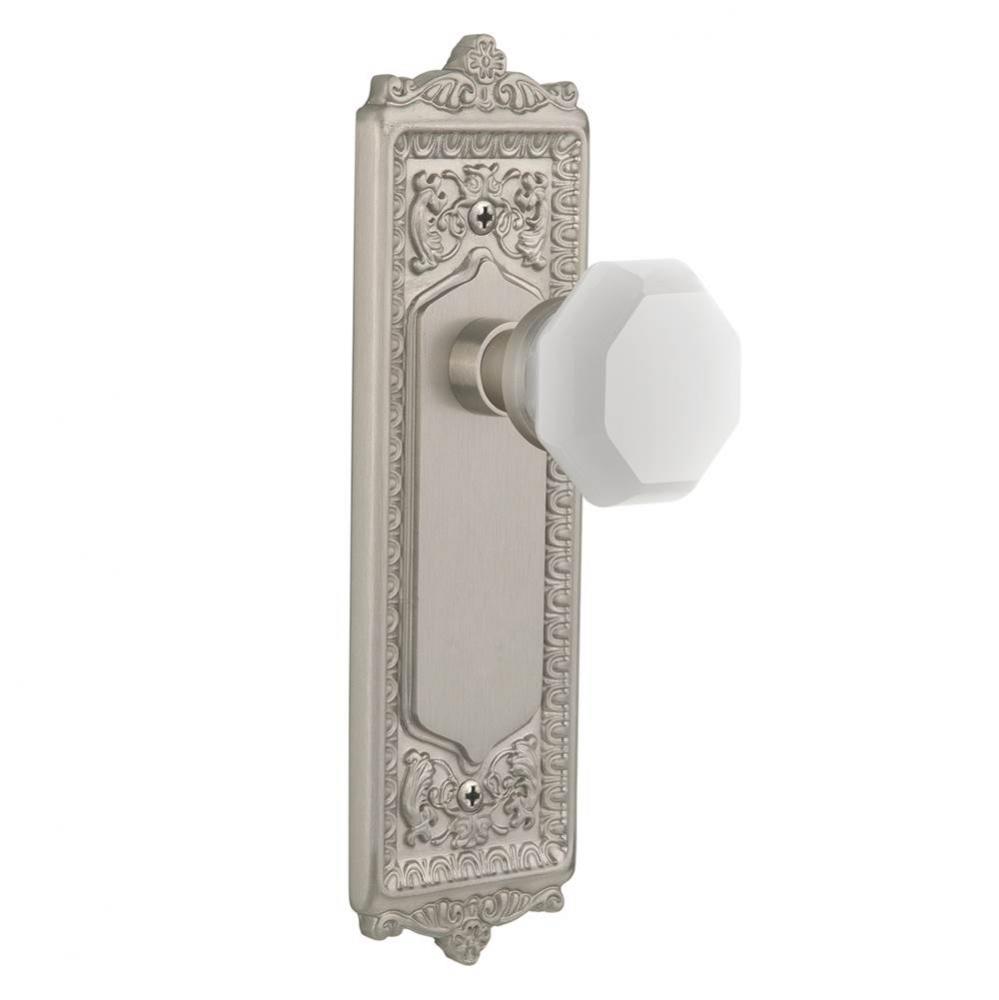 Nostalgic Warehouse Egg & Dart Plate Privacy Waldorf White Milk Glass Knob in Satin Nickel