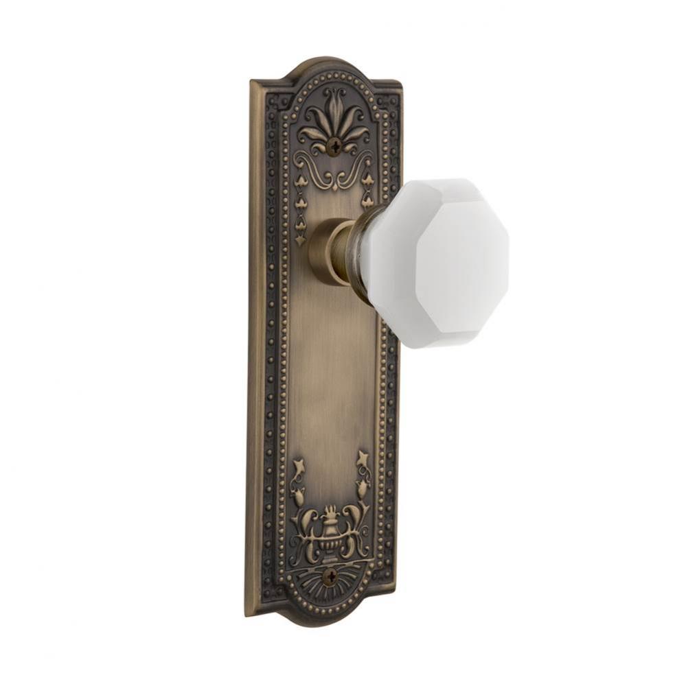 Nostalgic Warehouse Meadows Plate Privacy Waldorf White Milk Glass Knob in Antique Brass