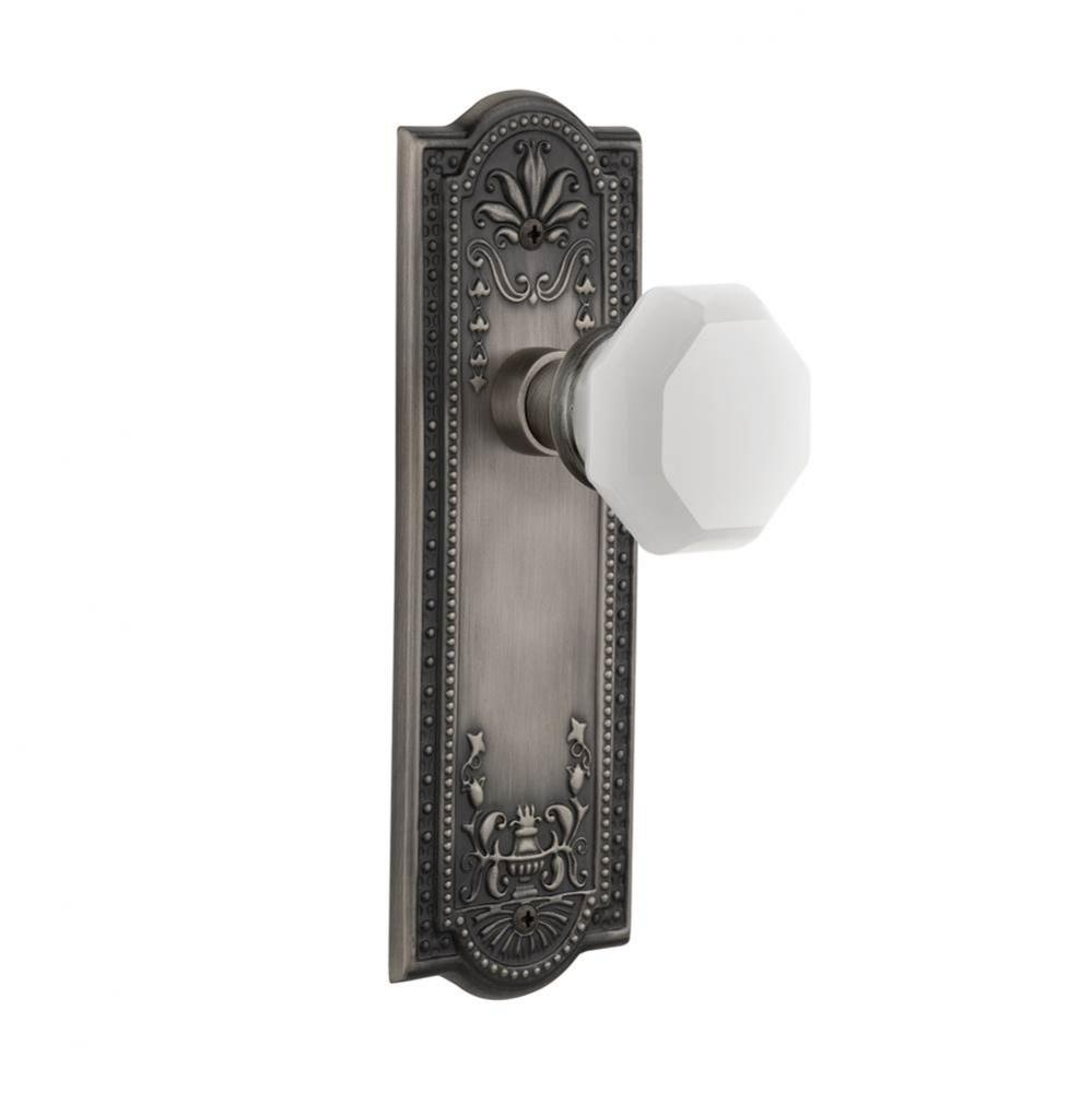 Nostalgic Warehouse Meadows Plate Privacy Waldorf White Milk Glass Knob in Antique Pewter