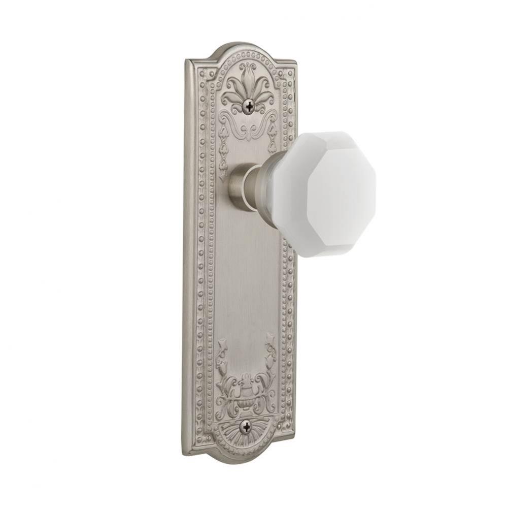 Nostalgic Warehouse Meadows Plate Privacy Waldorf White Milk Glass Knob in Satin Nickel