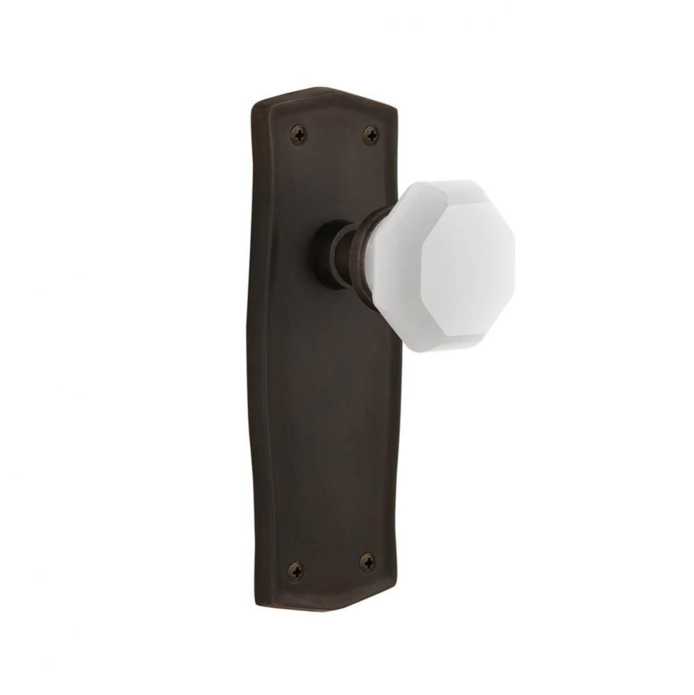 Nostalgic Warehouse Prairie Plate Privacy Waldorf White Milk Glass Knob in Oil-Rubbed Bronze