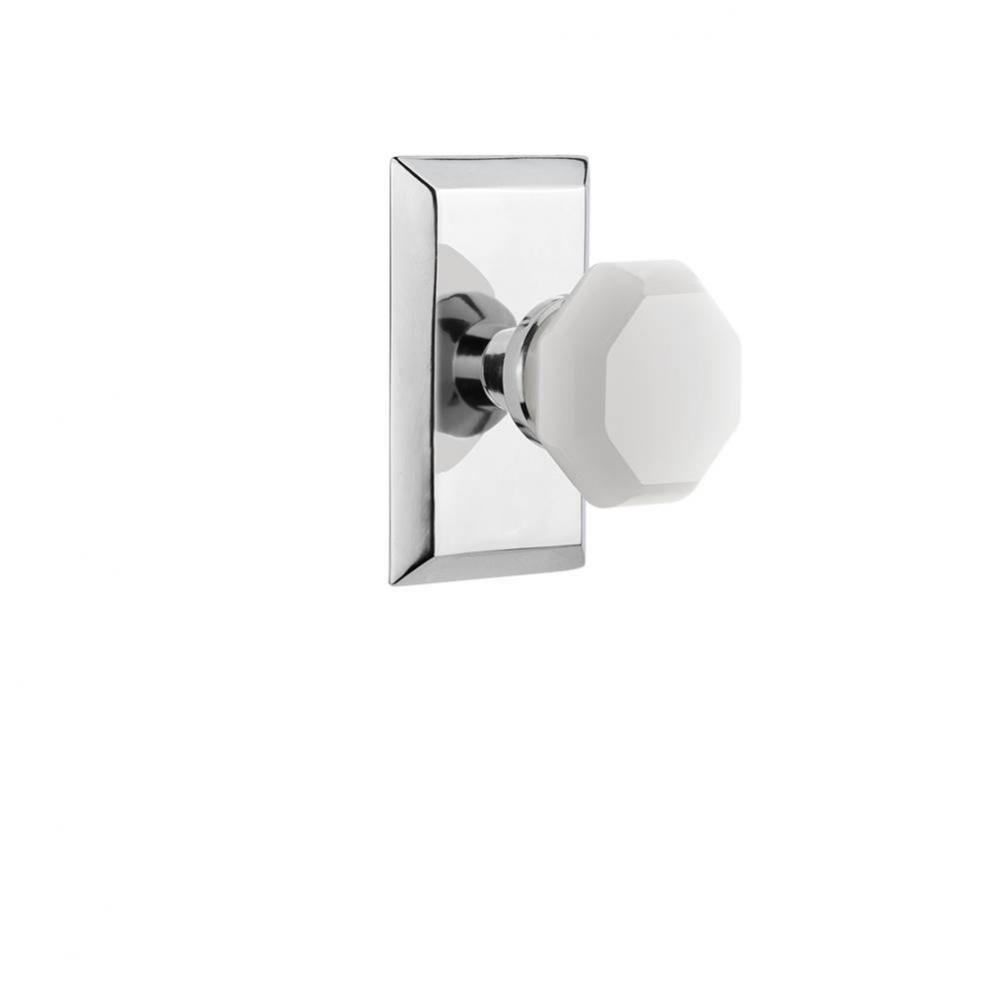 Nostalgic Warehouse Studio Plate Privacy Waldorf White Milk Glass Knob in Bright Chrome