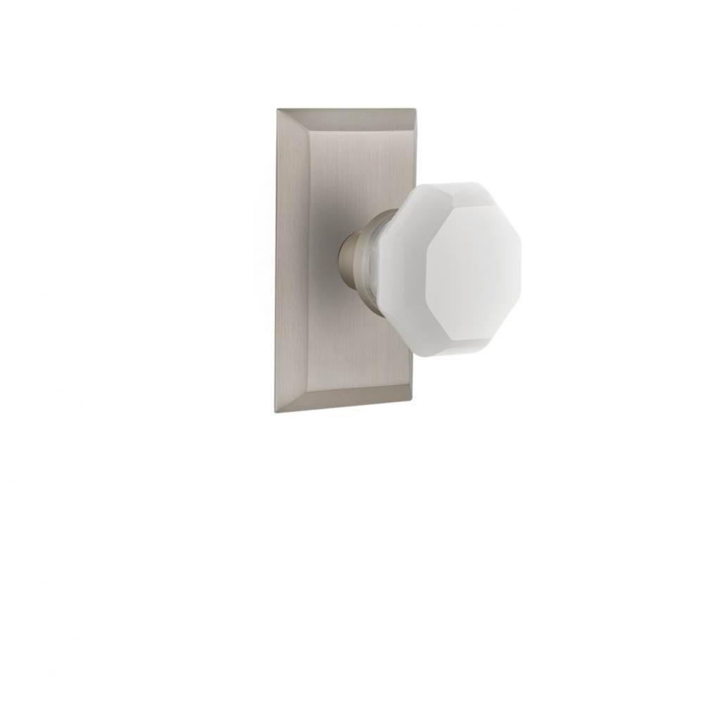 Nostalgic Warehouse Studio Plate Privacy Waldorf White Milk Glass Knob in Satin Nickel