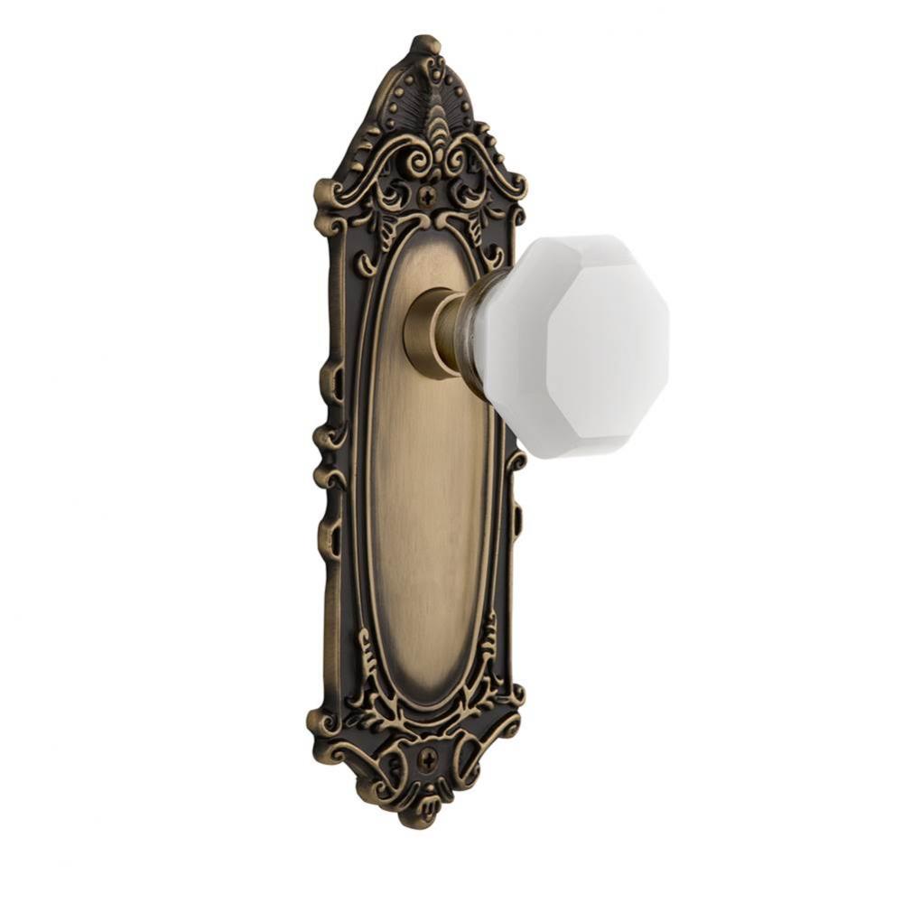 Nostalgic Warehouse Victorian Plate Privacy Waldorf White Milk Glass Knob in Antique Brass