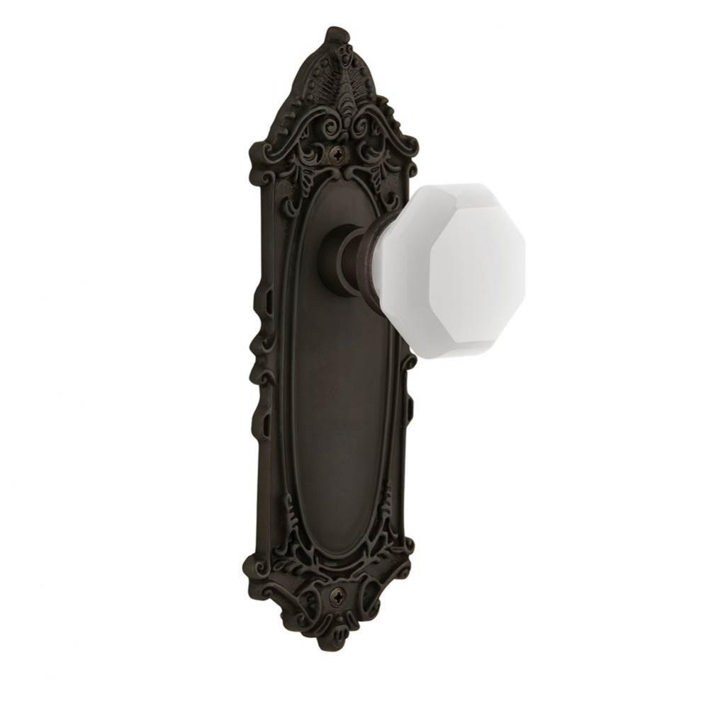 Nostalgic Warehouse Victorian Plate Privacy Waldorf White Milk Glass Knob in Oil-Rubbed Bronze