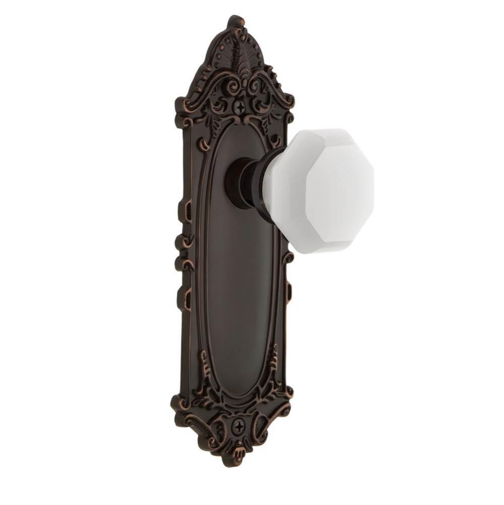 Nostalgic Warehouse Victorian Plate Privacy Waldorf White Milk Glass Knob in Timeless Bronze