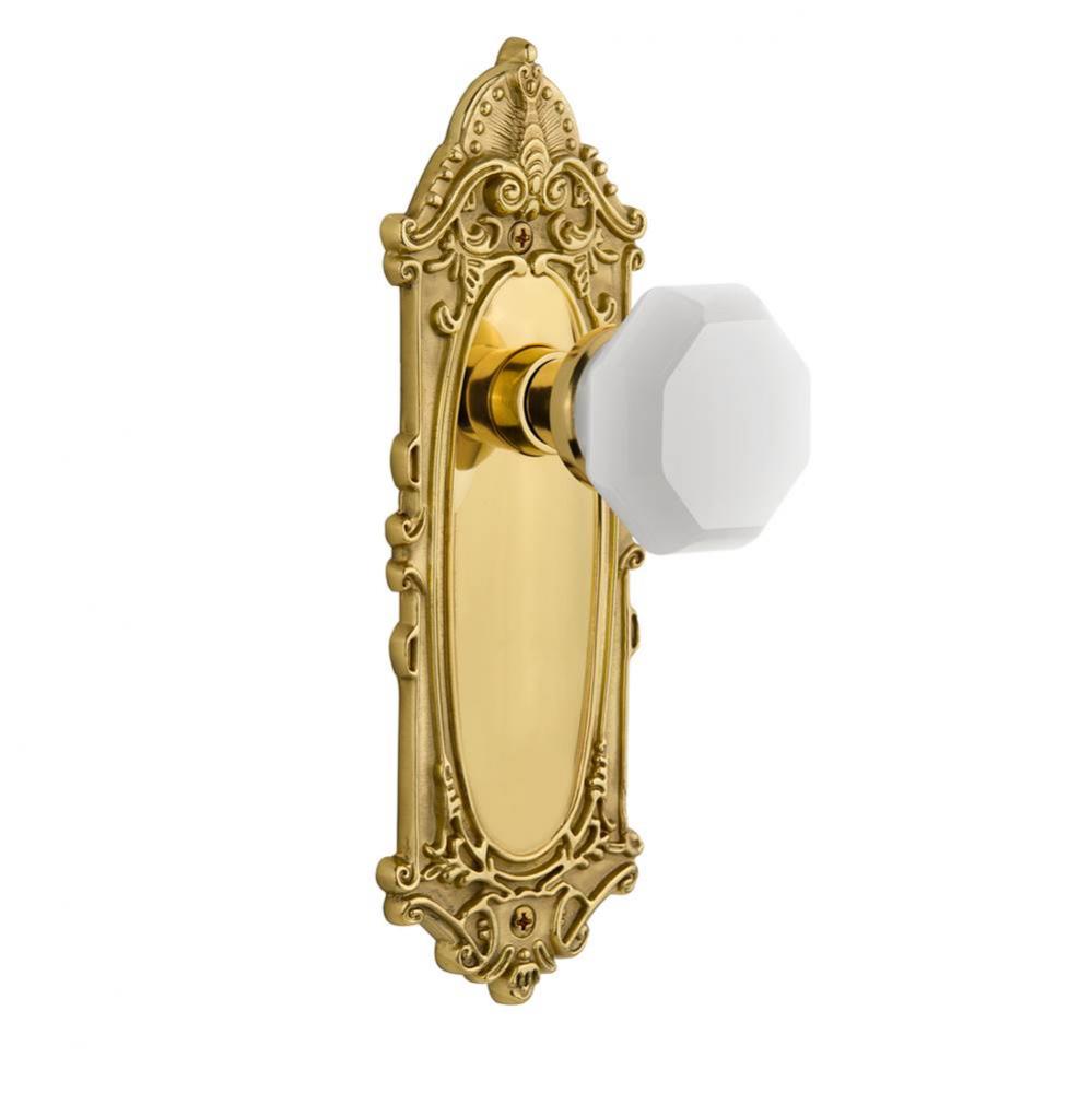 Nostalgic Warehouse Victorian Plate Privacy Waldorf White Milk Glass Knob in Unlacquered Brass