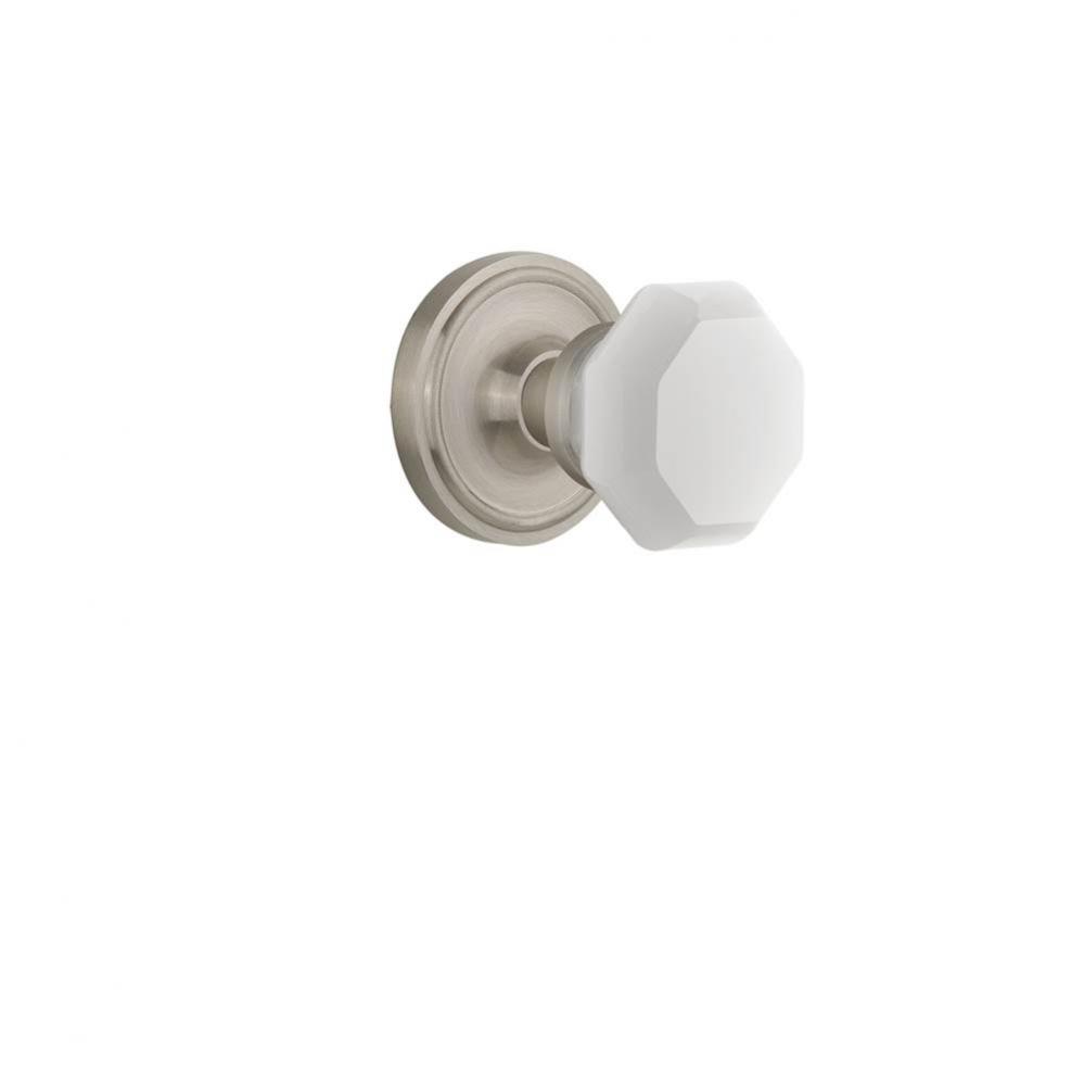 Nostalgic Warehouse Classic Rosette Interior Mortise Waldorf White Milk Glass Knob in Satin Nickel