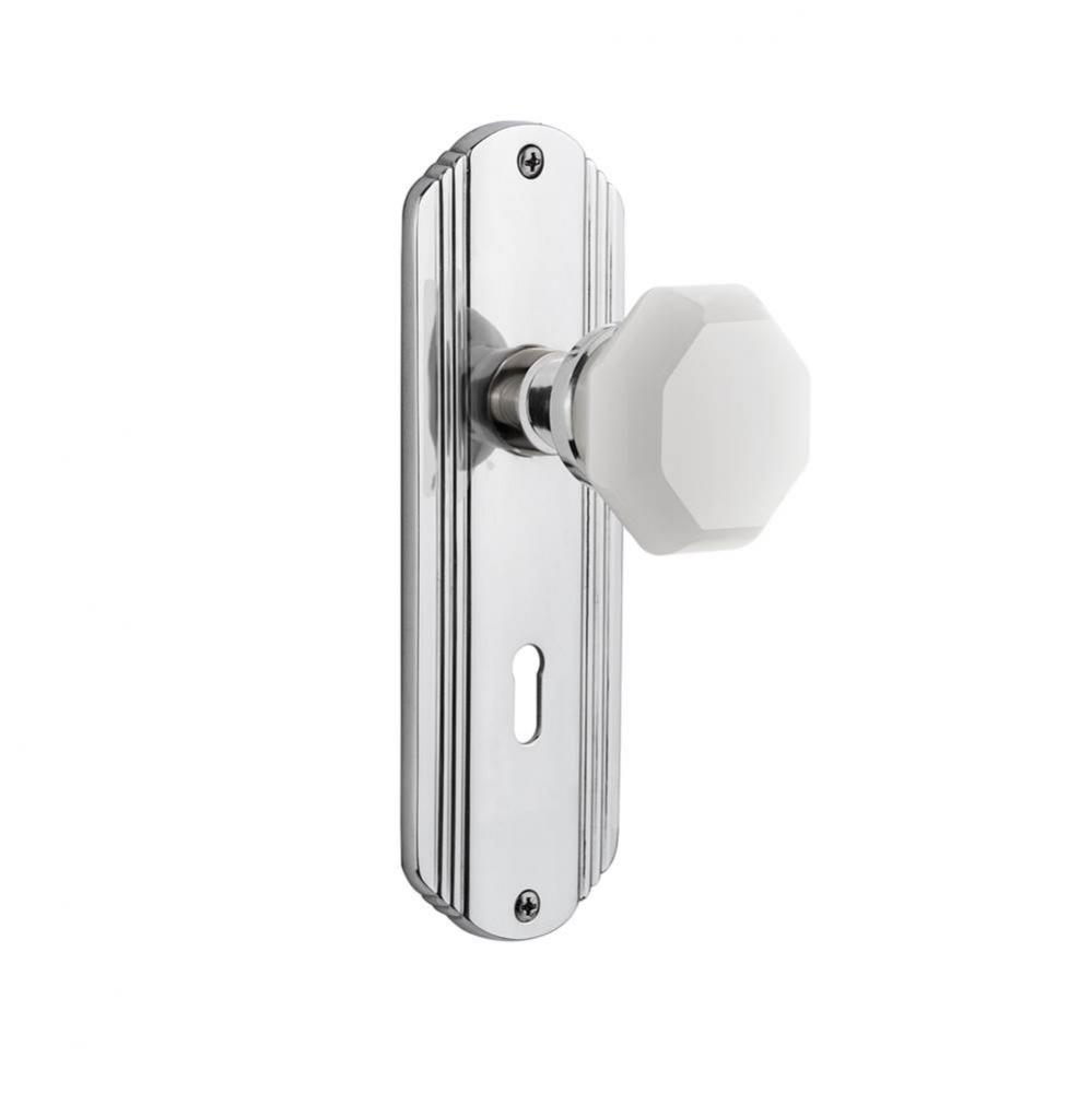Nostalgic Warehouse Deco Plate Interior Mortise Waldorf White Milk Glass Knob in Bright Chrome