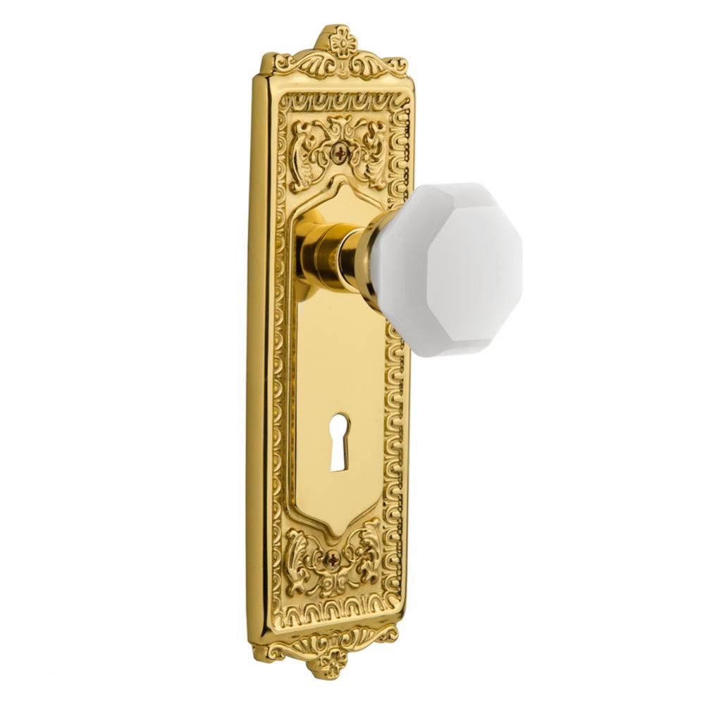 Nostalgic Warehouse Egg & Dart Plate Interior Mortise Waldorf White Milk Glass Knob in Unlacqu