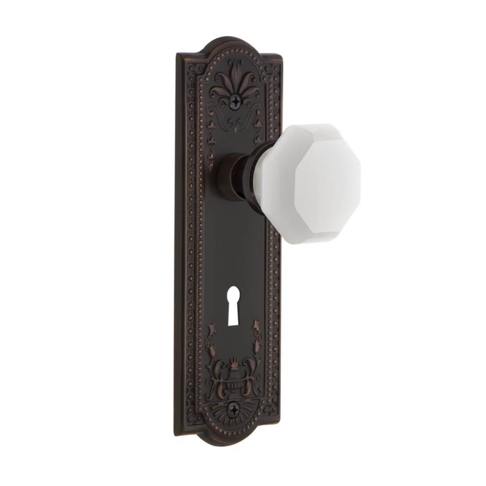 Nostalgic Warehouse Meadows Plate Interior Mortise Waldorf White Milk Glass Knob in Timeless Bronz