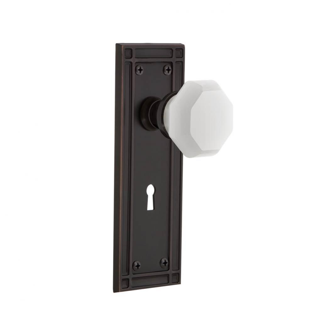 Nostalgic Warehouse Mission Plate Interior Mortise Waldorf White Milk Glass Knob in Timeless Bronz