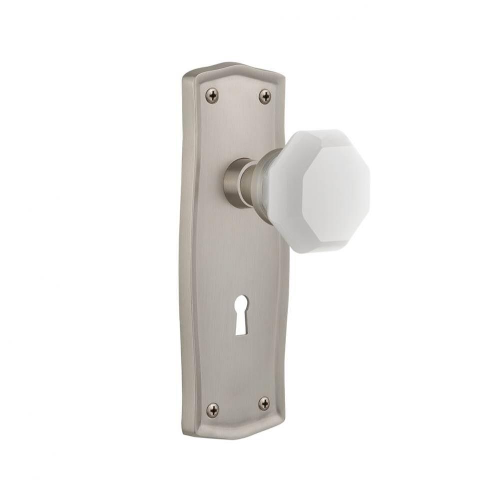Nostalgic Warehouse Prairie Plate Interior Mortise Waldorf White Milk Glass Knob in Satin Nickel