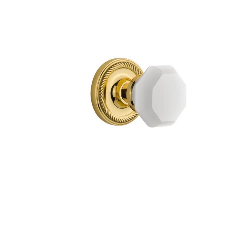 Nostalgic Warehouse Rope Rosette Interior Mortise Waldorf White Milk Glass Knob in Unlacquered Bra