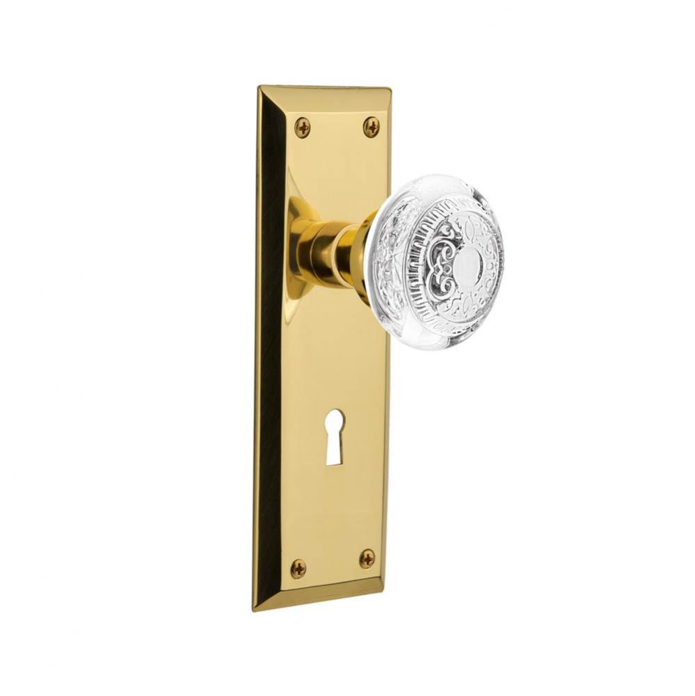 Nostalgic Warehouse New York Plate Passage with Keyhole Crystal Egg & Dart Knob in Polished Br