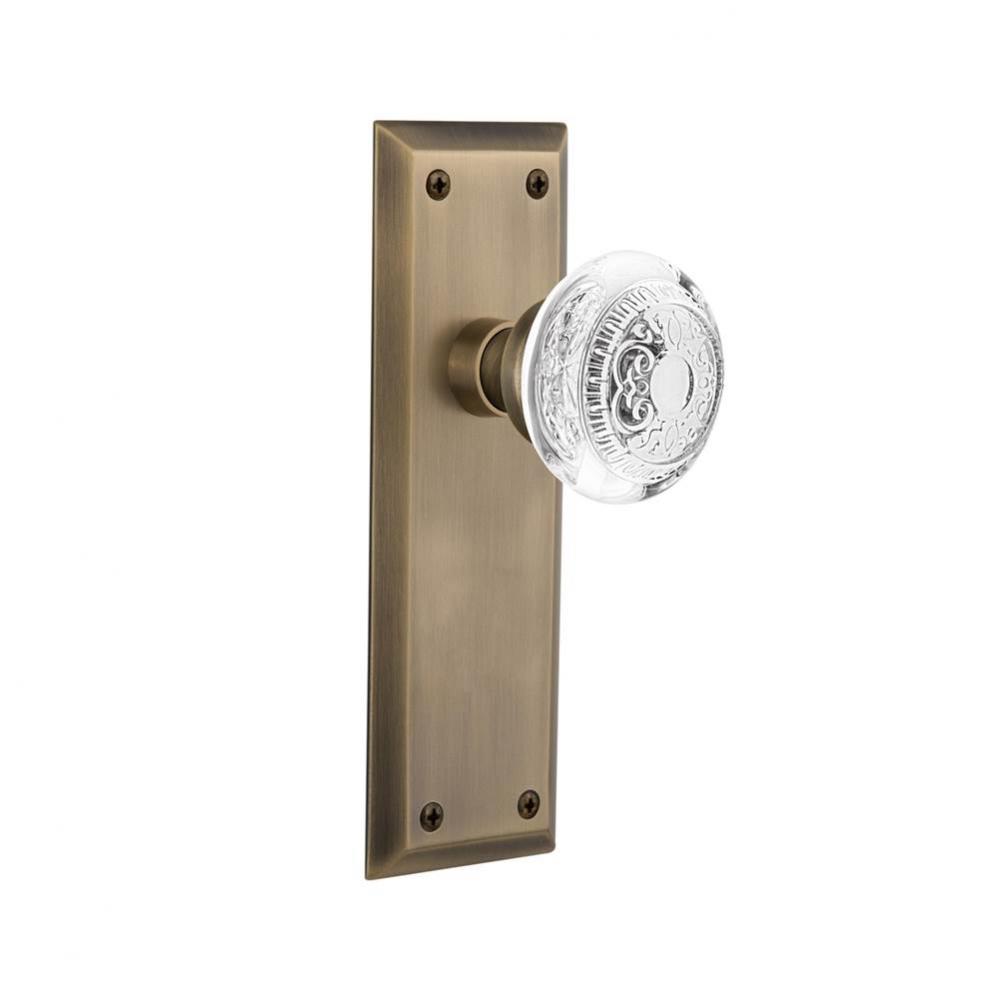 Nostalgic Warehouse New York Plate Privacy Crystal Egg & Dart Knob in Antique Brass
