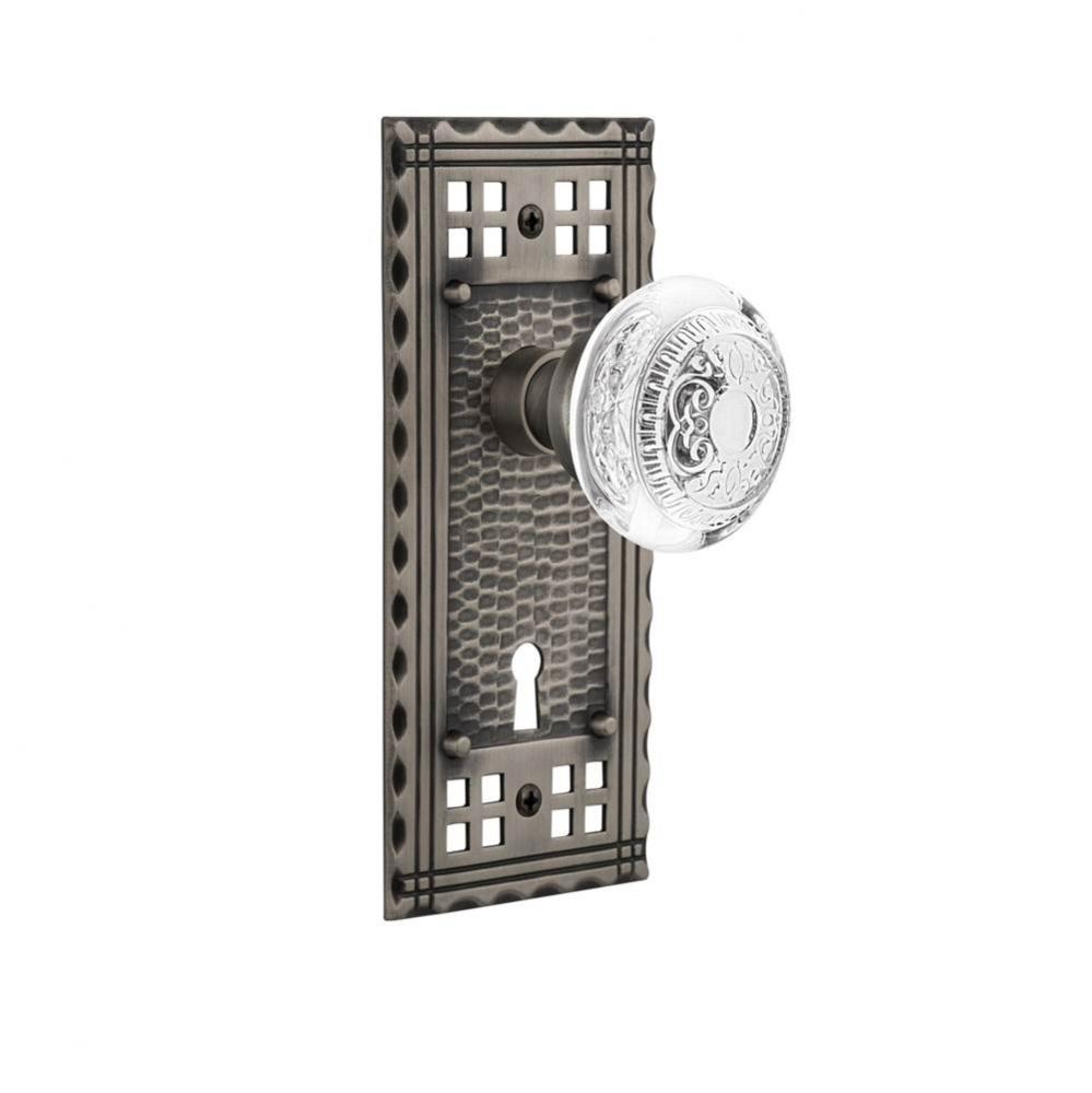 Nostalgic Warehouse Craftsman Plate Privacy with Keyhole Crystal Egg & Dart Knob in Antique Pe