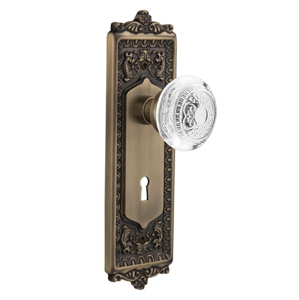 Nostalgic Warehouse Egg & Dart Plate Privacy with Keyhole Crystal Egg & Dart Knob in Antiq