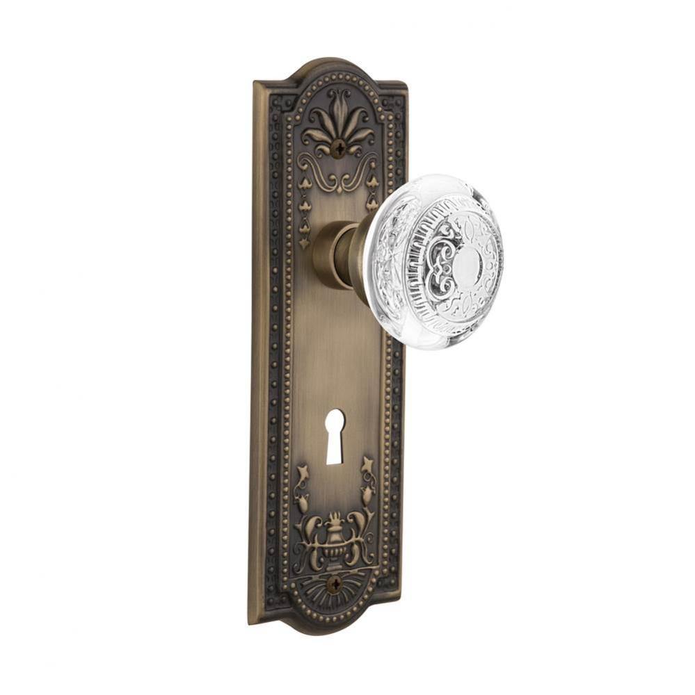 Nostalgic Warehouse Meadows Plate Privacy with Keyhole Crystal Egg & Dart Knob in Antique Bras