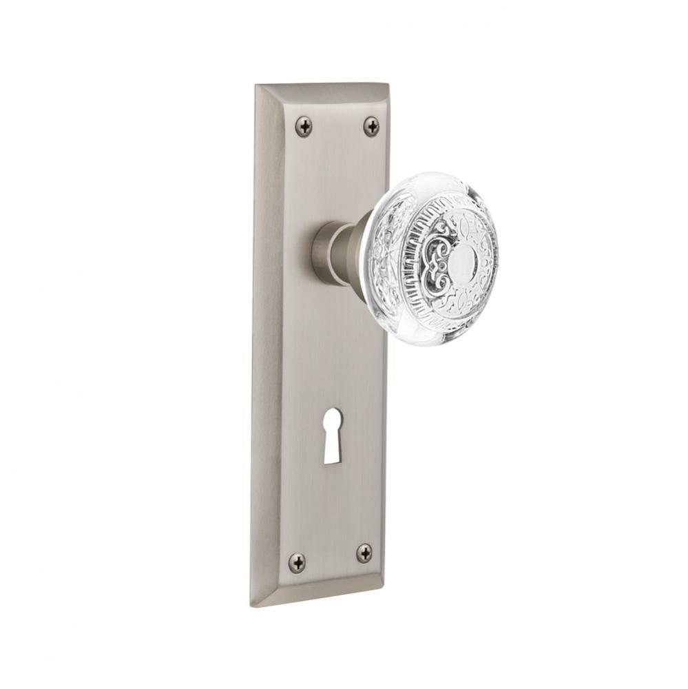 Nostalgic Warehouse New York Plate Privacy with Keyhole Crystal Egg & Dart Knob in Satin Nicke