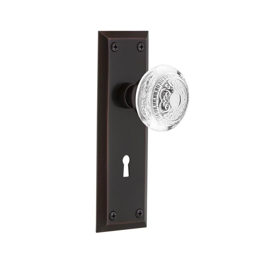 Nostalgic Warehouse New York Plate Privacy with Keyhole Crystal Egg & Dart Knob in Timeless Br