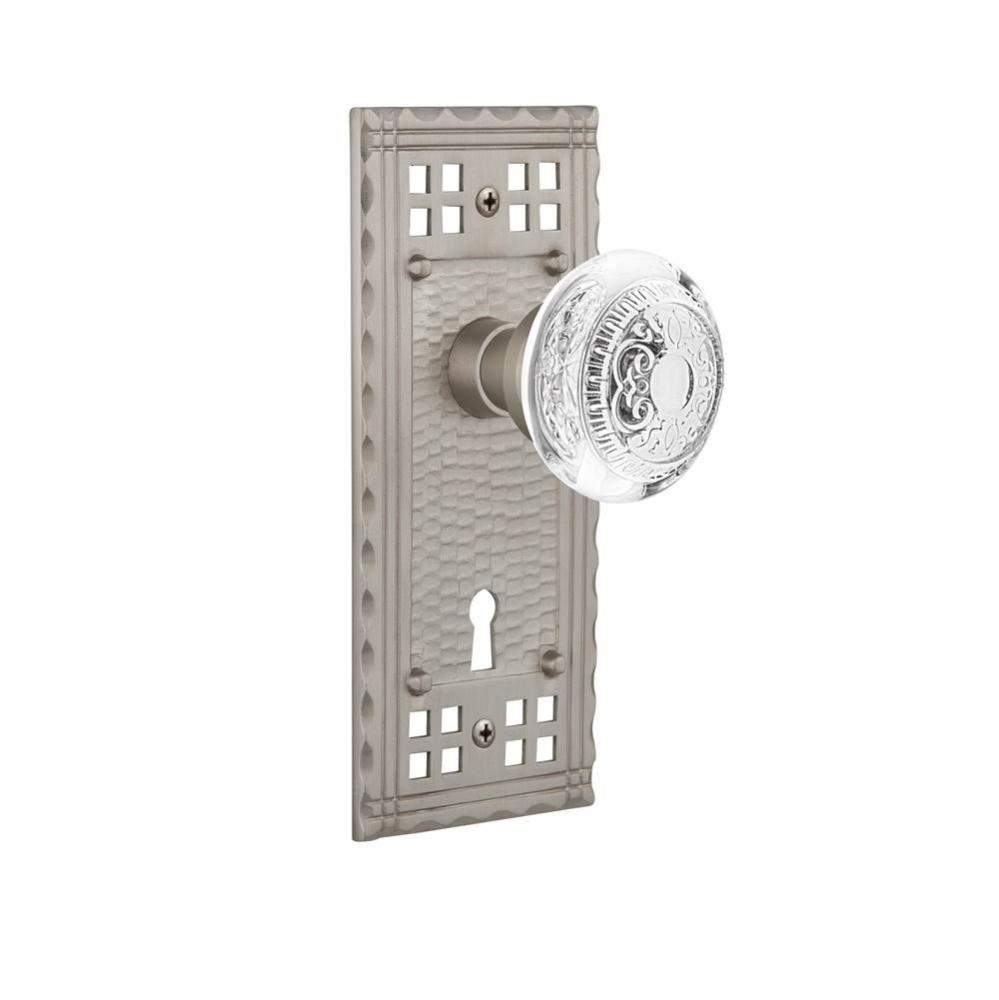 Nostalgic Warehouse Craftsman Plate Interior Mortise Crystal Egg & Dart Knob in Satin Nickel