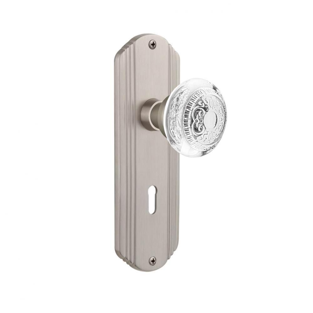 Nostalgic Warehouse Deco Plate Interior Mortise Crystal Egg & Dart Knob in Satin Nickel