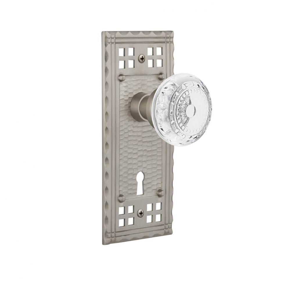 Nostalgic Warehouse Craftsman Plate Privacy with Keyhole Crystal Meadows Knob in Satin Nickel